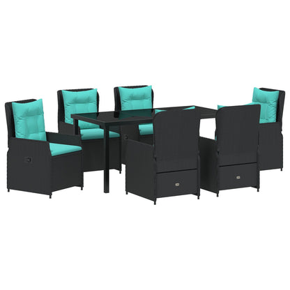 7-Delige Tuin Eettafel Set Zwart Poly Rattan