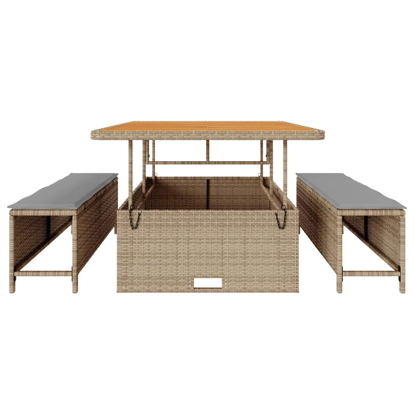 3-Delige Tuin Eettafelset Met Kussens Poly Rattan Acacia 100 cm Beige en grijs 2 krukken