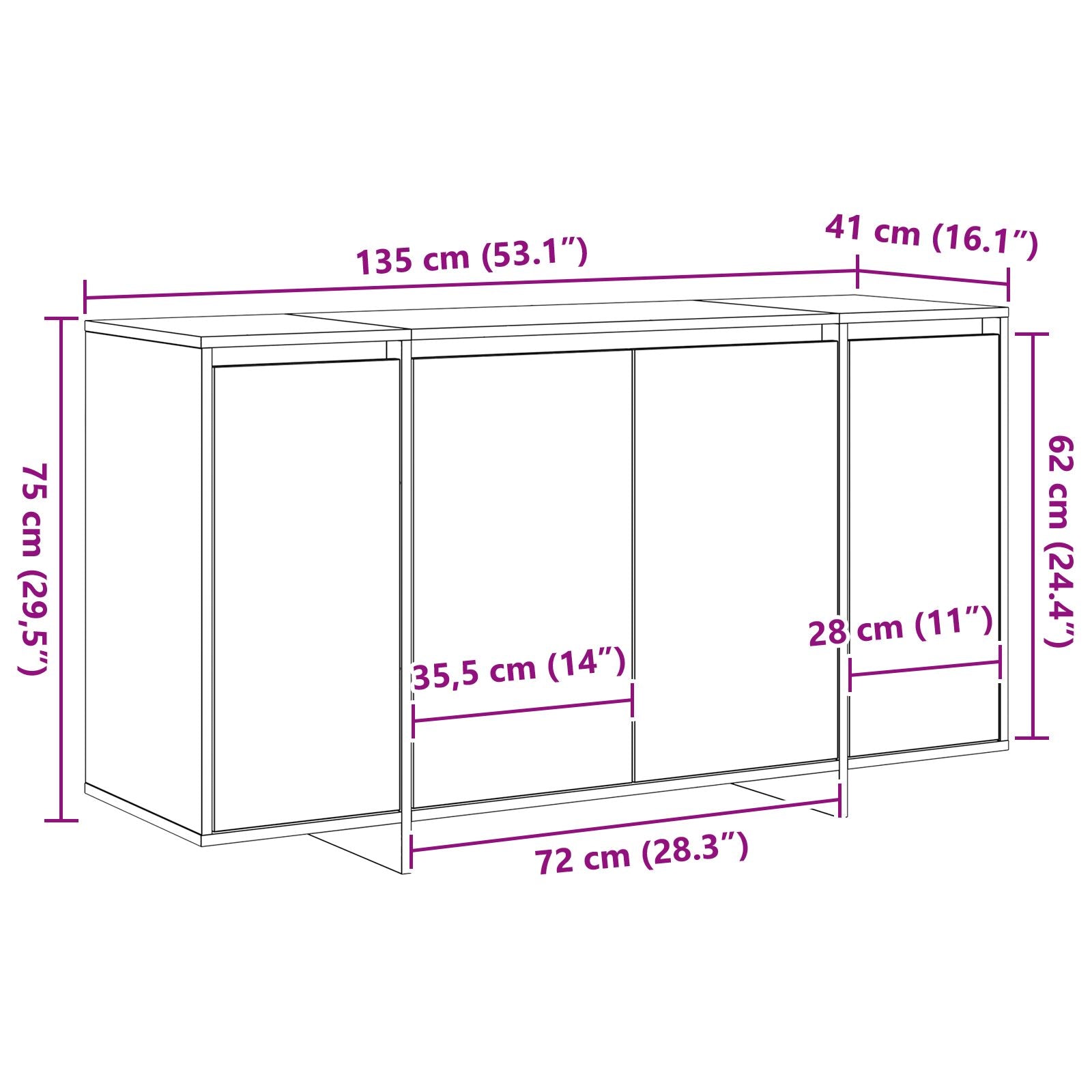 Witte Dressoir Wit Hout 135 X 41 X 75 Cm Witte Dressoir
