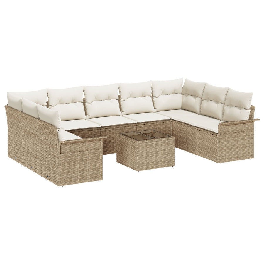10-Delige Tuin Sofa Set Met Kussens Bruin Poly Rattan Beige en crèmewit met tafel