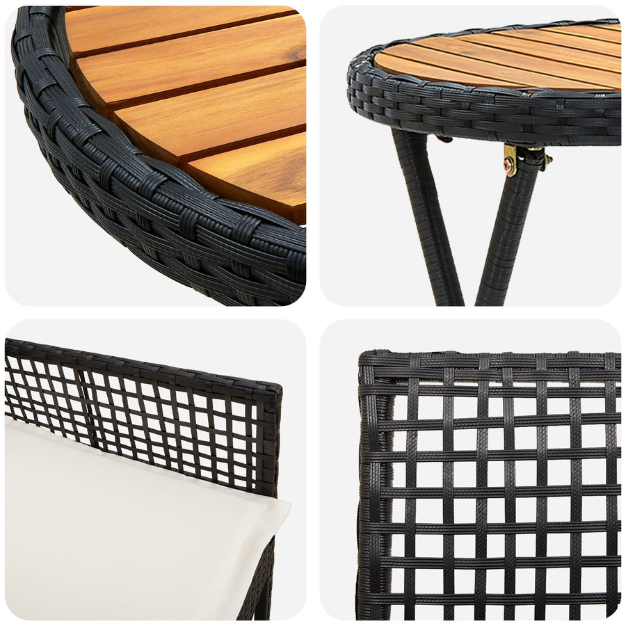 3-Delige Bistroset Voor In De Tuin Met Kussens Zwart Poly Rattan