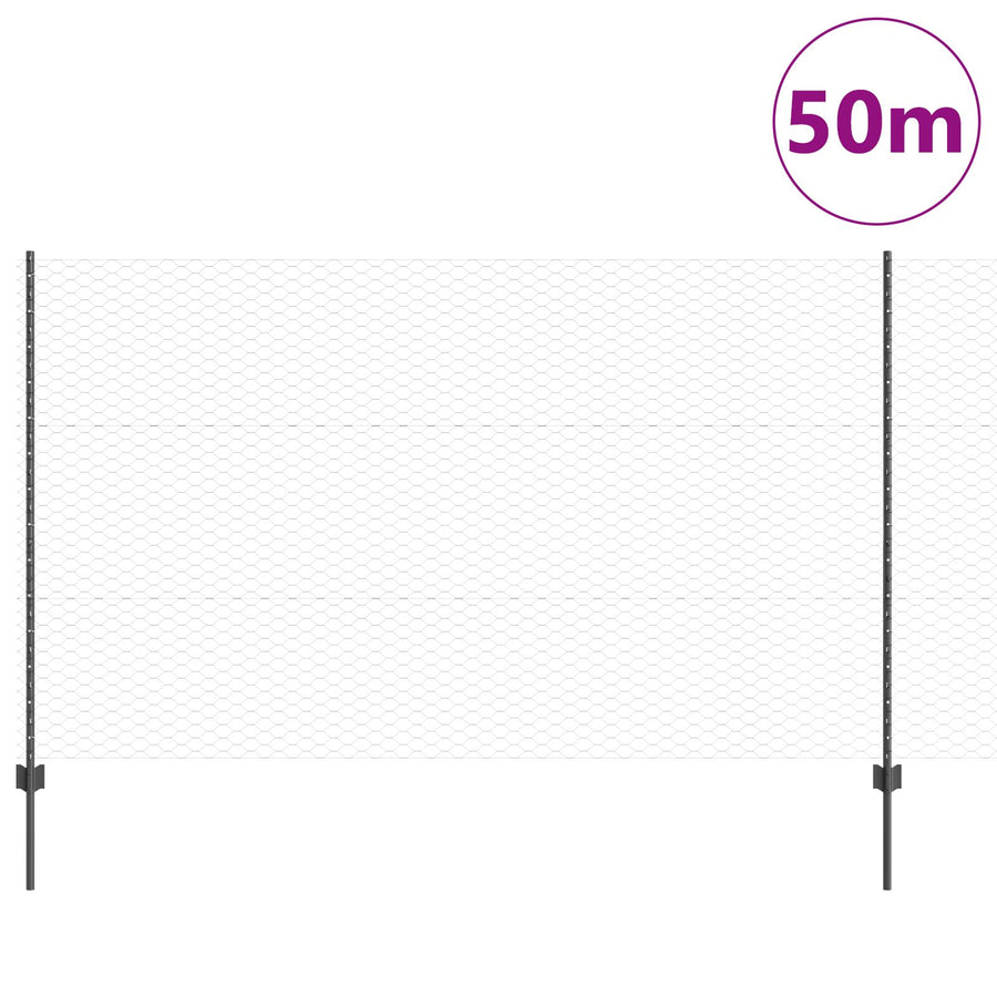 Hekpalen 22 Stuks U-Kanaal Grijs 140 Cm Staal,  Hexagonaal Hek Grijs 1,4X50 M Staal