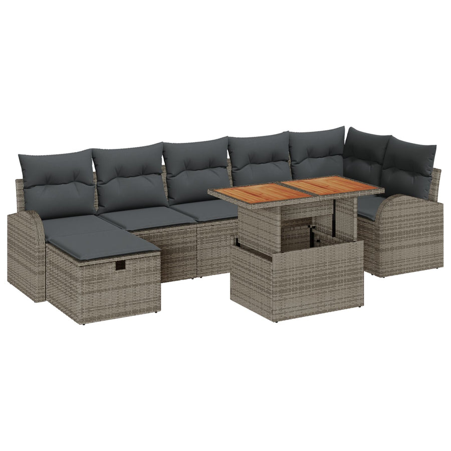 8-Delige Tuin Sofa Set Met Kussens Grijs Poly Rattan