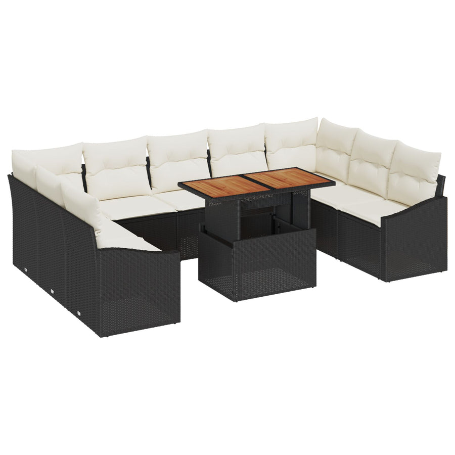 10-Delige Tuindiningset Met Kussens Zwart Poly Rattan Acacia