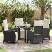 Garden dining set with cushion 5 pcs Black poly rattan
