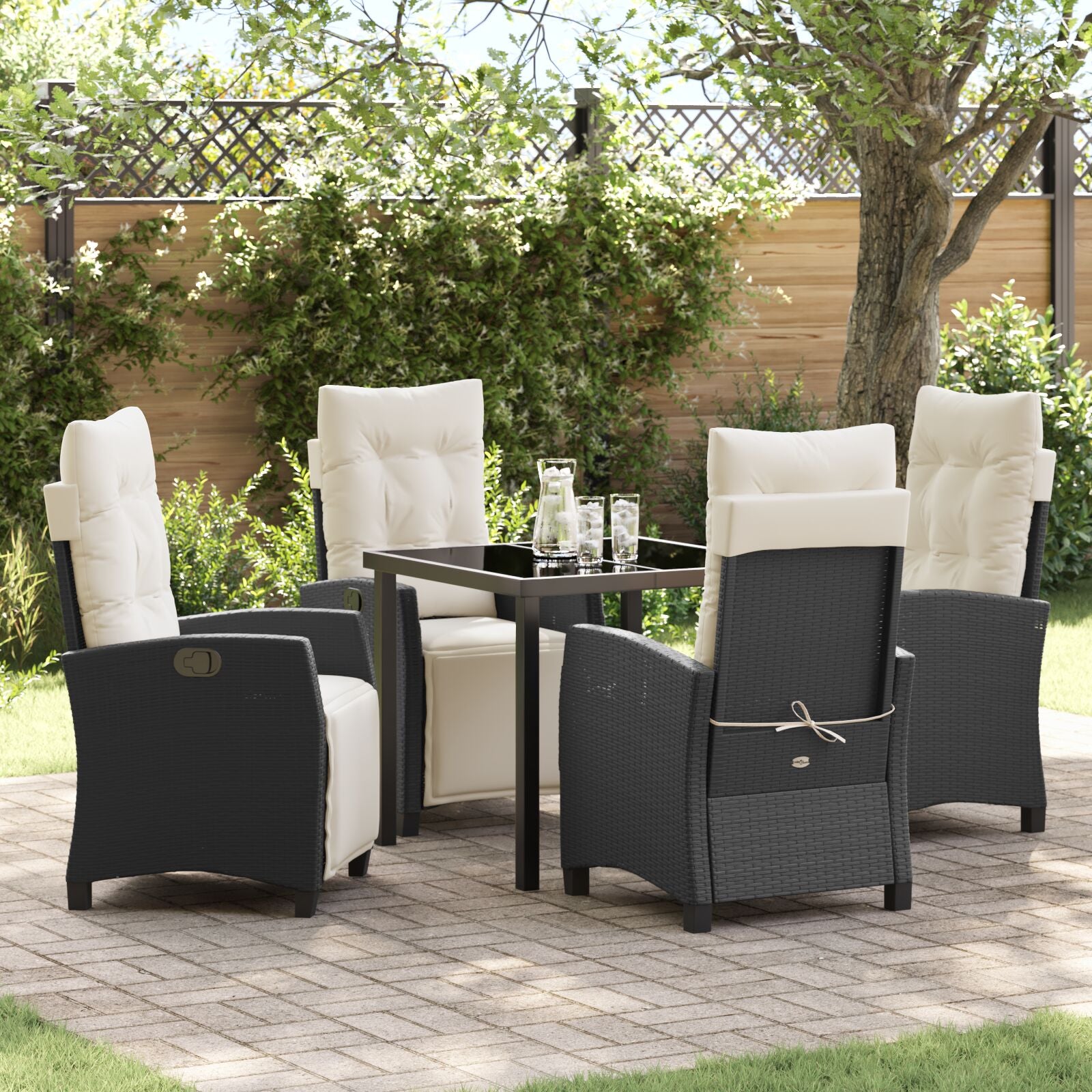 5-Delige Tuin Eet Set Zwart Poly Rattan