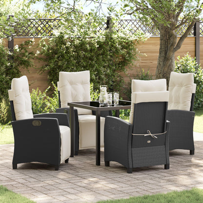 5-Delige Tuin Eet Set Zwart Poly Rattan