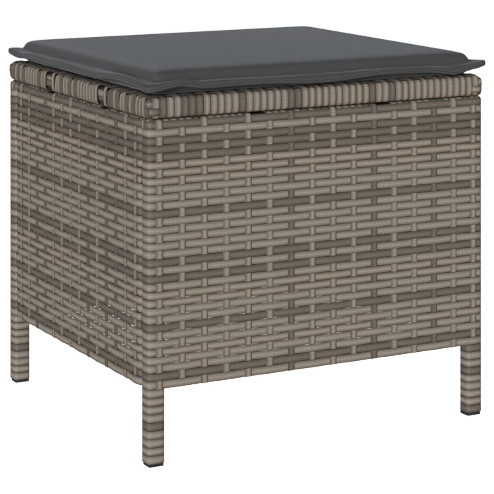 4-Delige Tuin Eetset Met Kussens Poly Rattan Acacia 110 cm Grijs 3 krukken