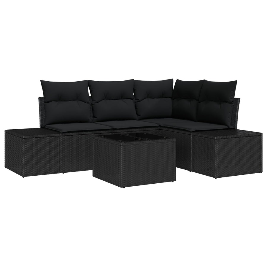 5-Delige Tuin Sofa Set Met Kussens Beige Poly Rattan Zwart met tafel