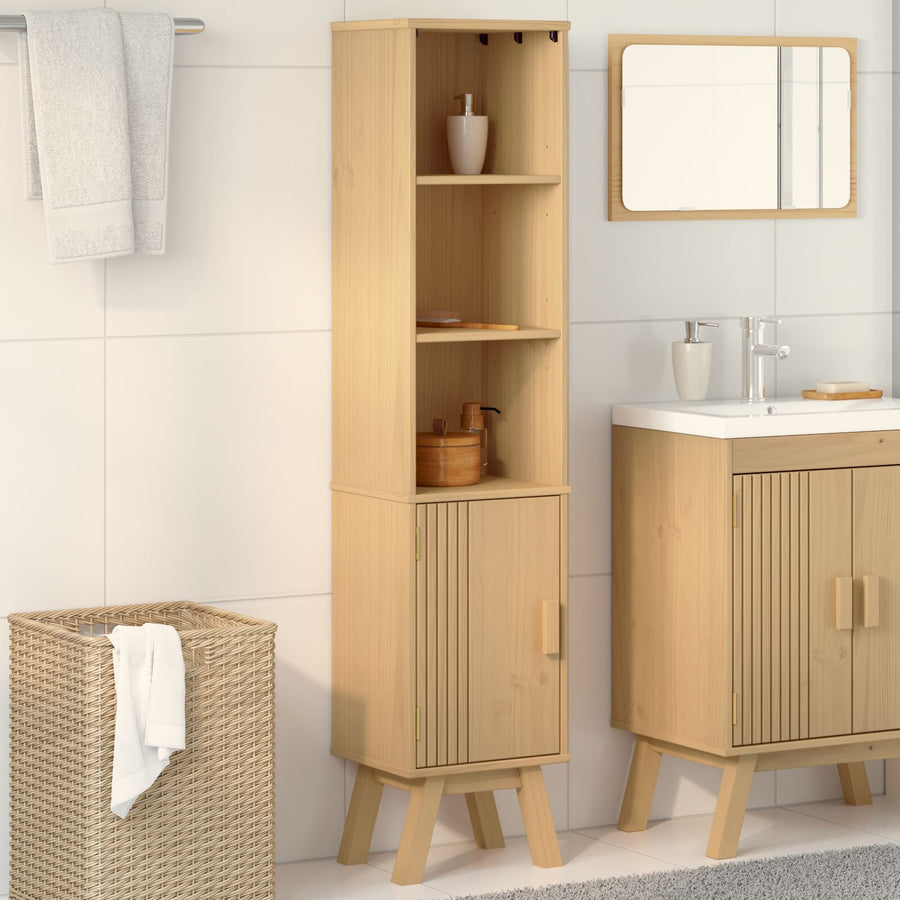 Badkamerkast Bruin 35X30X159 Cm Massief Grenenhout Geel