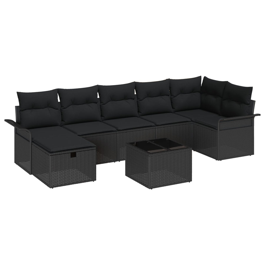 8-Delige Tuinbankset Met Kussens Zwart Poly Rattan