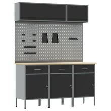 8-Delige Werkbankset - Staal 3x (84 cm) Zwart 3x kast + 3x pegboard + 2x kast met deur