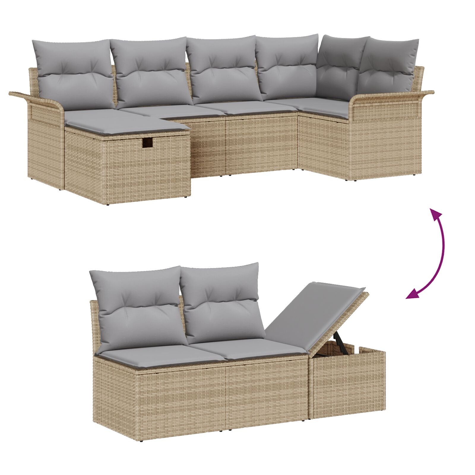 6 Delige Tuinbank Set Met Kussens Beige Poly Rattan