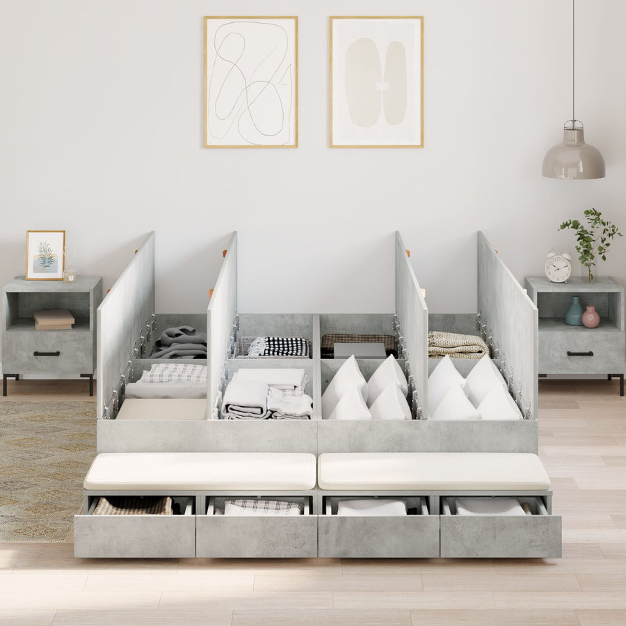 Opbergbedframe Beton Grijs Bewerkt Hout 140 X 190 Cm Artisanaal Eiken