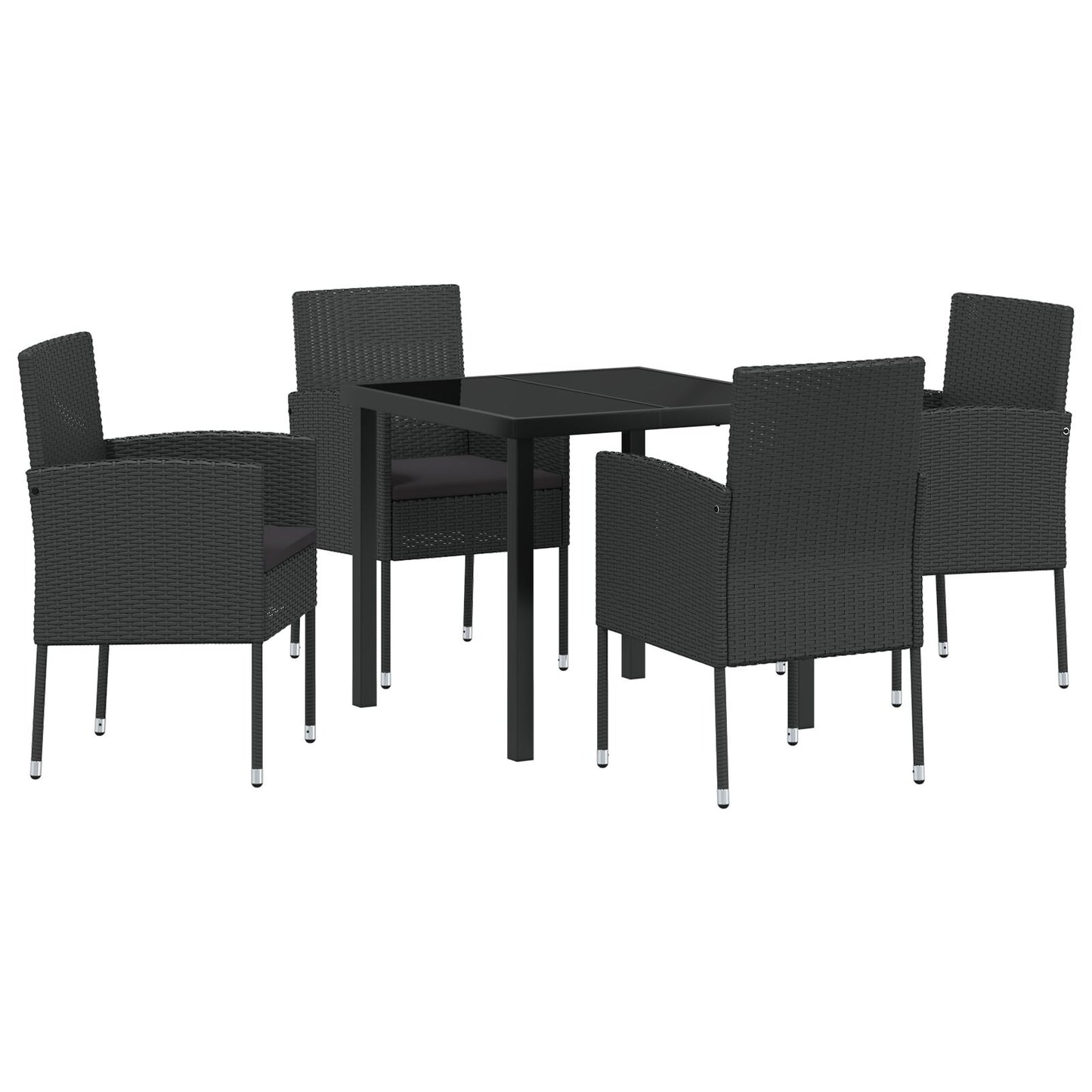 5-Delige Tuin Eetset Met Kussens Zwart Poly Rattan