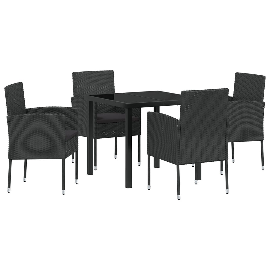 5-Delige Tuin Eetset Met Kussens Zwart Poly Rattan