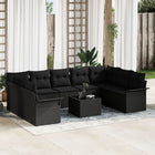 Garden bench set with cushion 10 pcs Black poly rattan