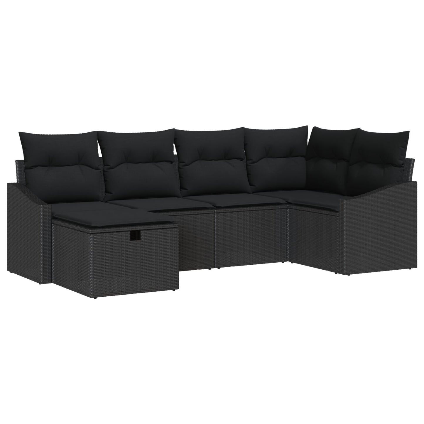 6 Delige Tuin Sofa Set Met Kussens Zwarte Poly Rattan