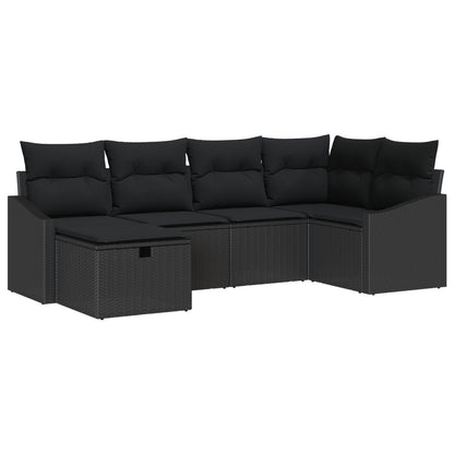 6 Delige Tuin Sofa Set Met Kussens Zwarte Poly Rattan