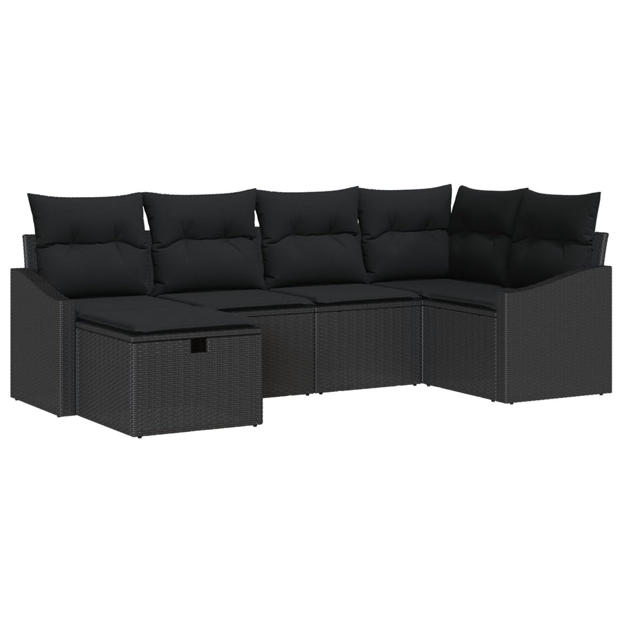 6 Delige Tuin Sofa Set Met Kussens Zwarte Poly Rattan