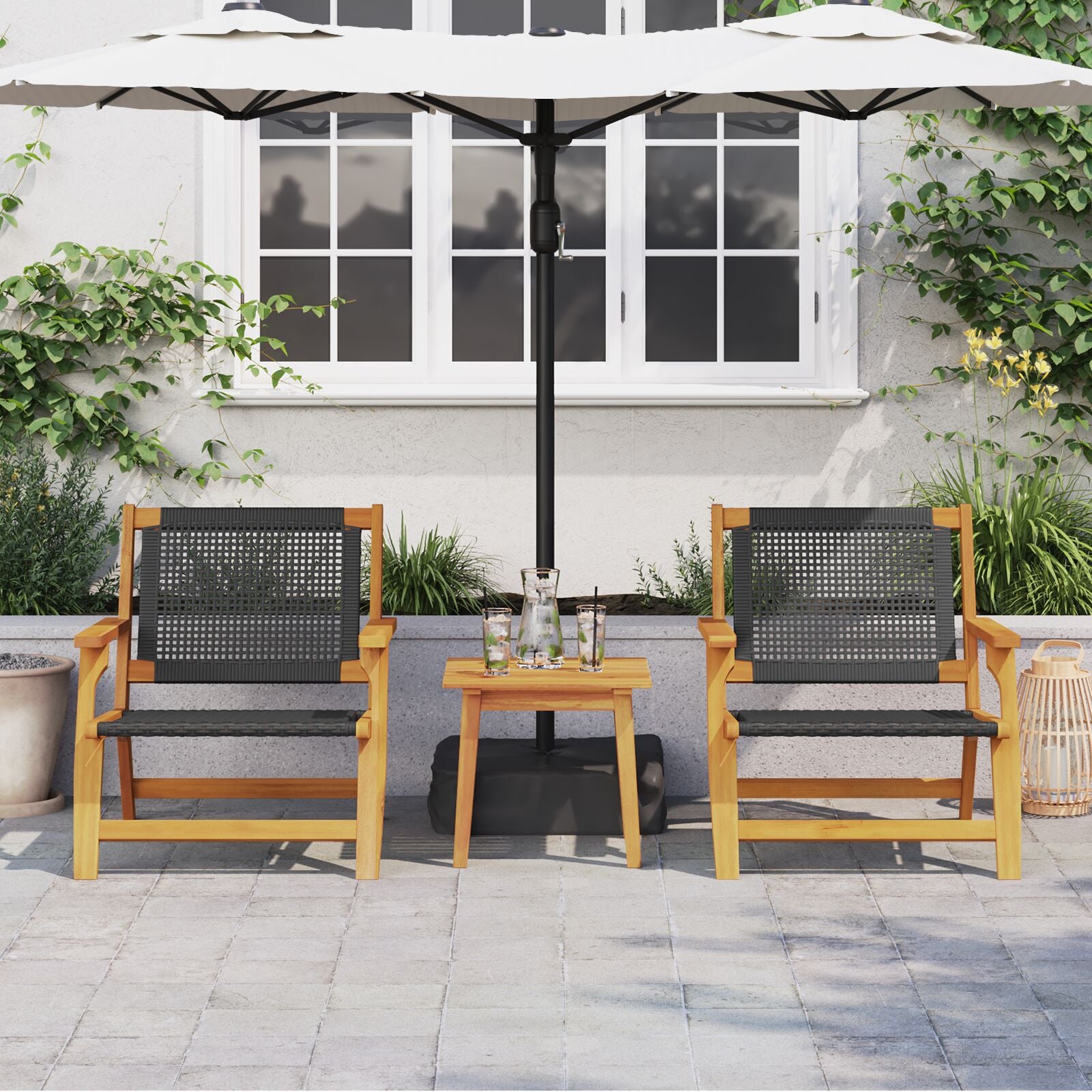 Tuinstoelen Met Tafel 3-Delige Set - Zwart Massief Acaciahout