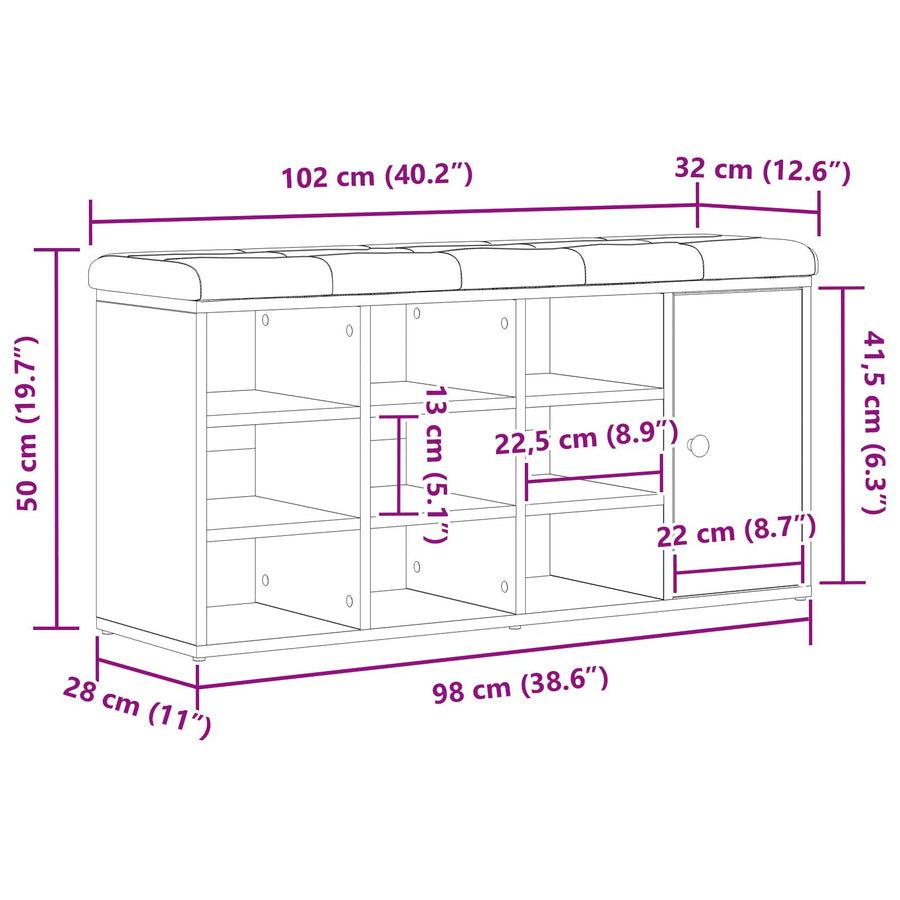 Opbergbank Zwart Eikenhout 100X30X48 Cm Geengineerd Hout