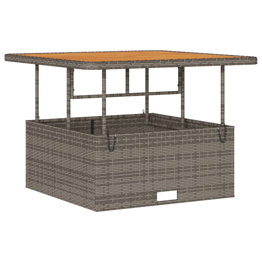 3-Delige Tuin Eetset Met Kussens Poly Rattan Acacia 100 cm Grijs 2 krukken