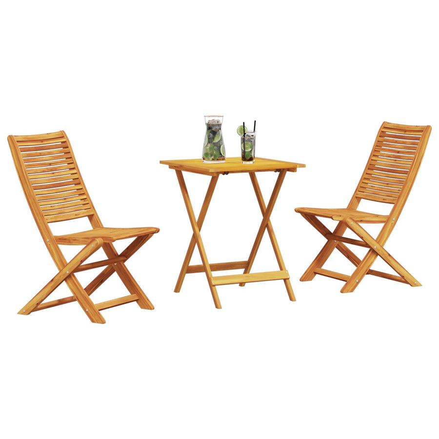 3-Delige Opvouwbare Bistroset Van Massief Acaciahout 60 cm tafel lengte 2x stoelen + vierkante tafel