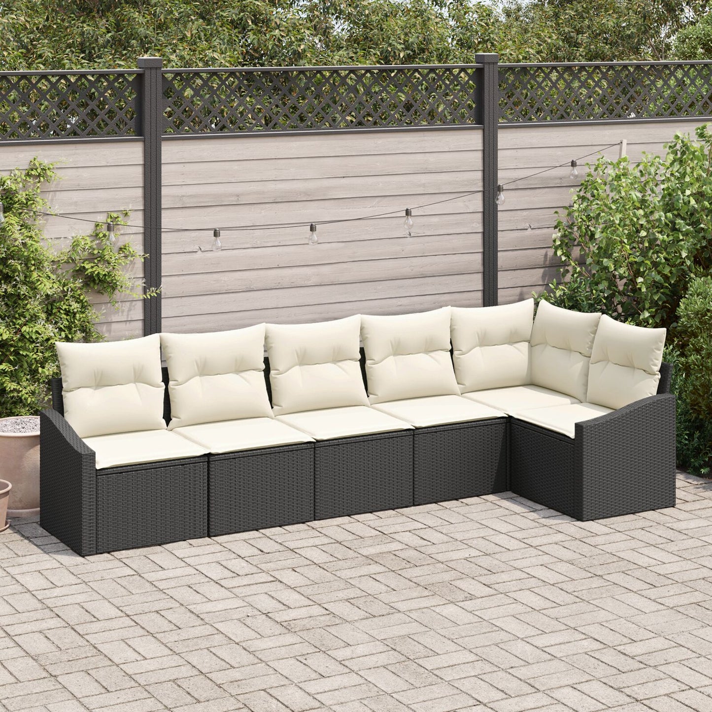 6-Delige Tuin Sofa Set Met Kussens Poly Rattan Zwart en crème zonder tafel