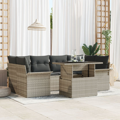 7-Delige Tuinbankset Met Kussens Licht Grijs Poly Rattan