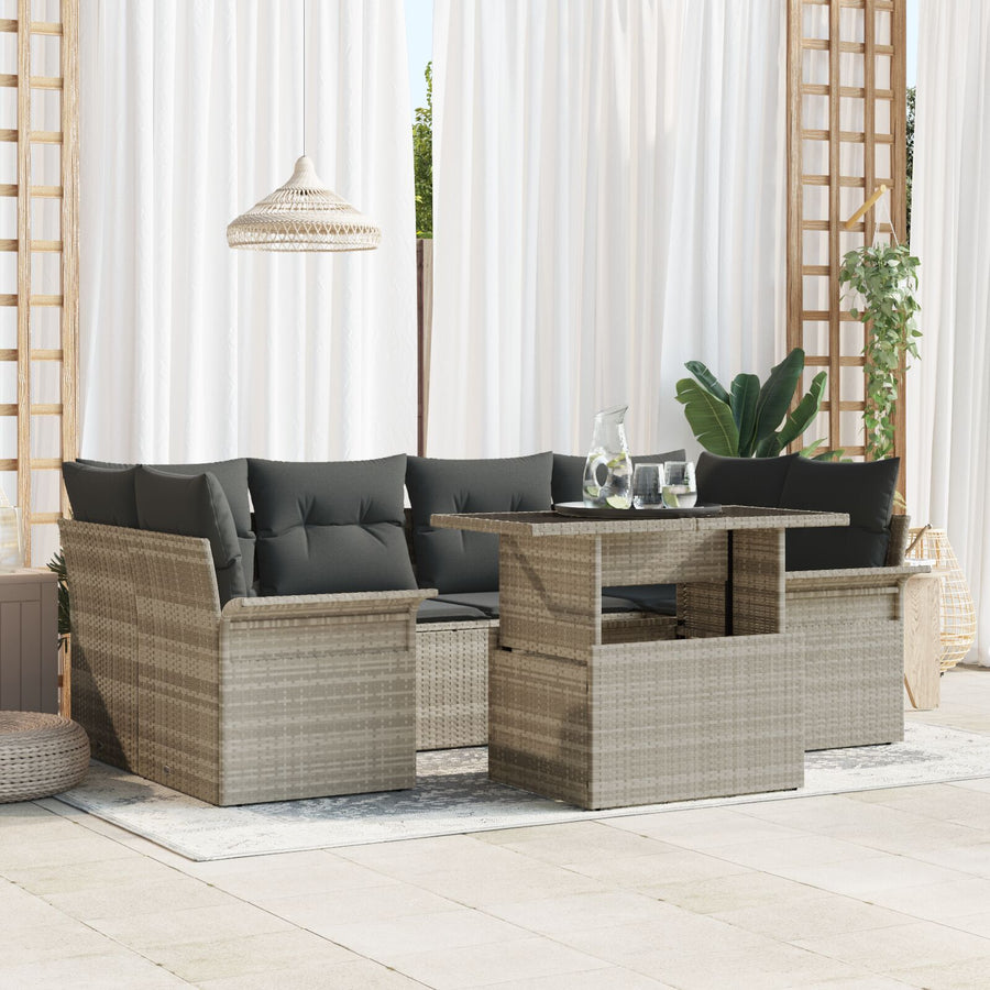 7-Delige Tuinbankset Met Kussens Licht Grijs Poly Rattan