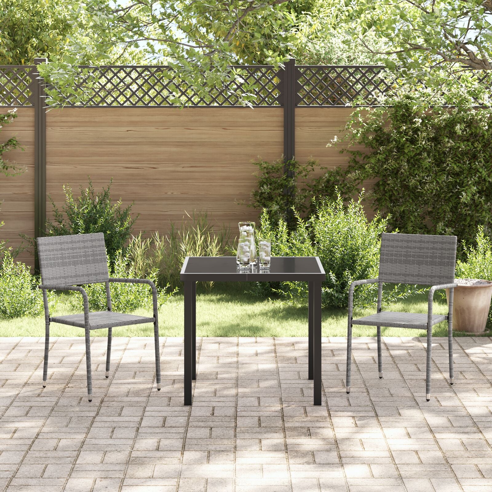 3 Piece Tuindining Set Grijs Poly Rattan