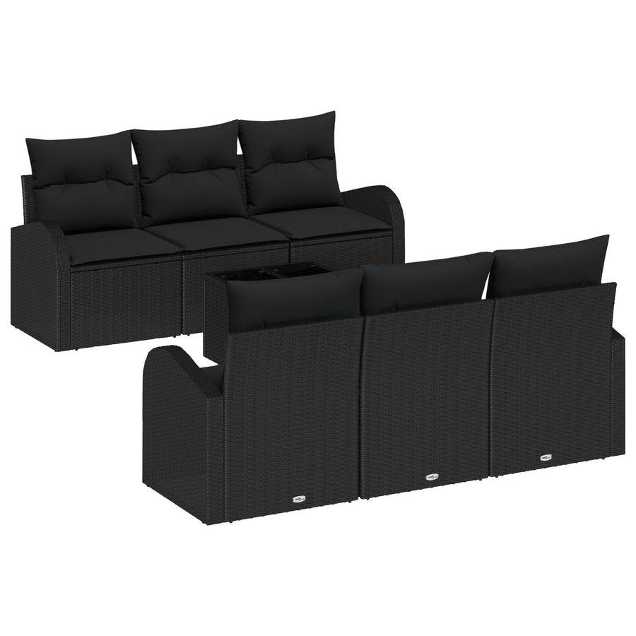 7 Delige Tuin Sofa Set Met Kussens Zwart Poly Rattan