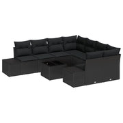 Loungeset poly rattan 9-delig zwart 8 personen
