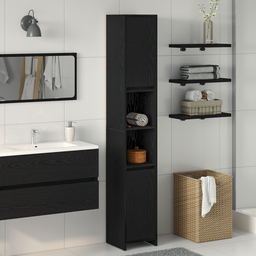 Badkamerkast Zwart Eiken 30X30X183,5 Cm Bewerkt Hout