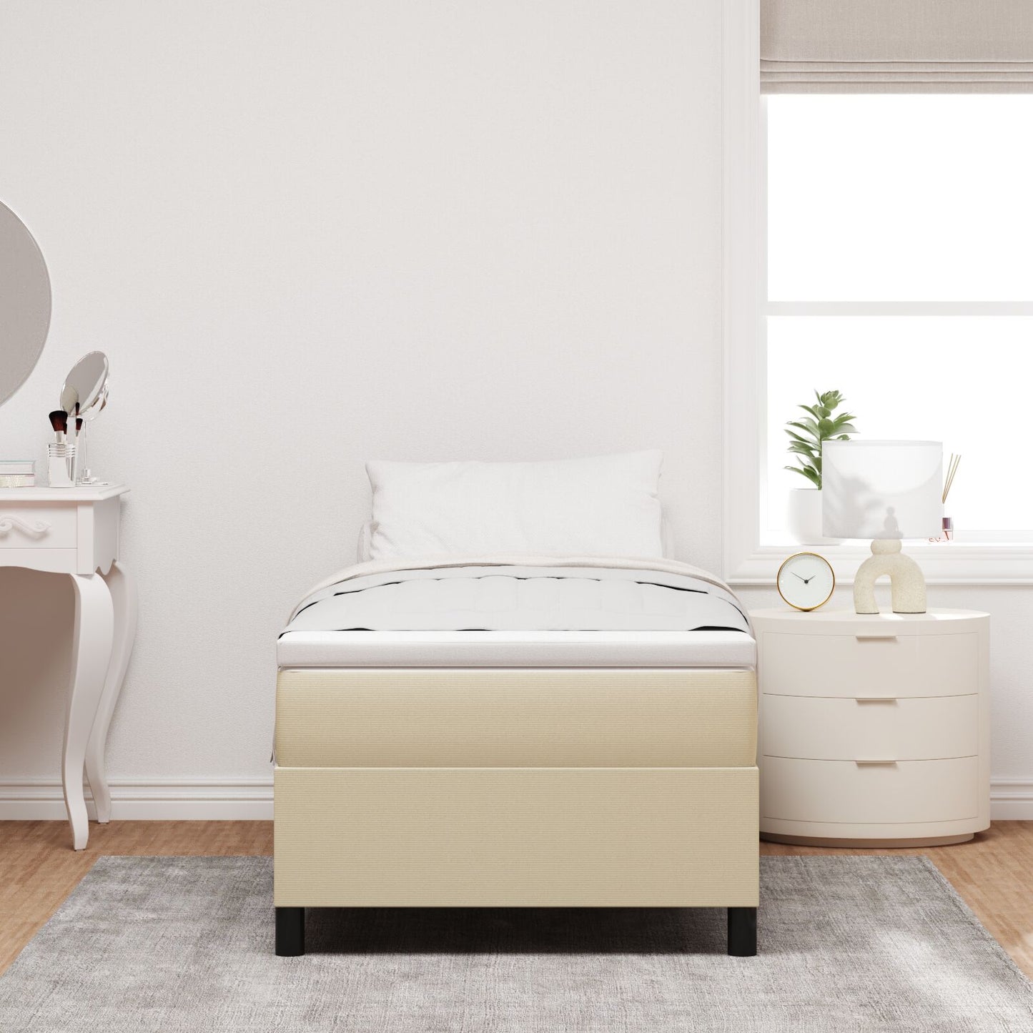 Boxspringbed Met Matras Beige, Wit Corduroy Stof 100 X 200 Cm Bed