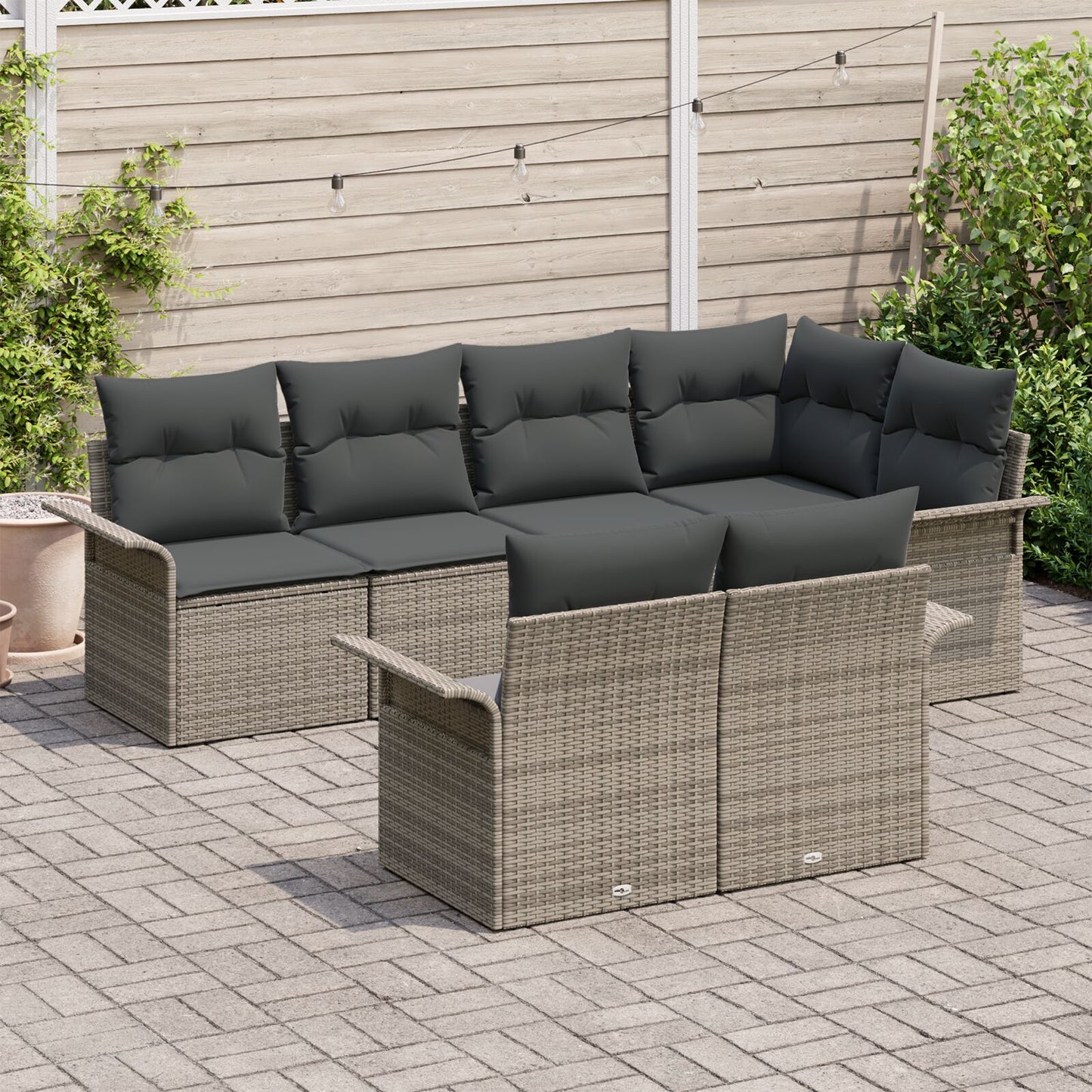 7-Delig Tuin Sofa Set Met Kussens Grijs Poly Rattan