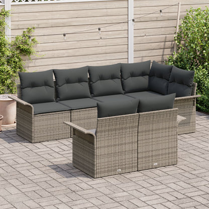 7-Delig Tuin Sofa Set Met Kussens Grijs Poly Rattan