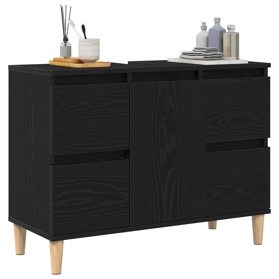Waskast 80X33X60 Cm Geengineerd Hout Zwart eiken