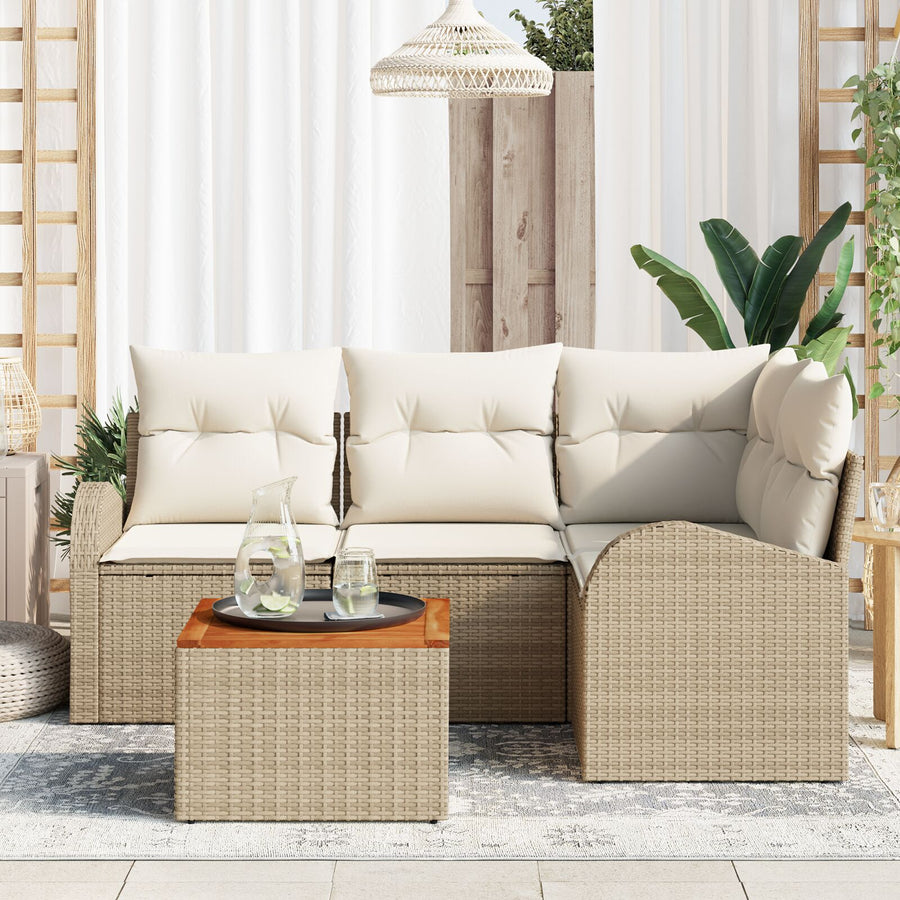 5-Delige Tuin Sofa Set Met Kussen Beige Poly Rattan Acacia