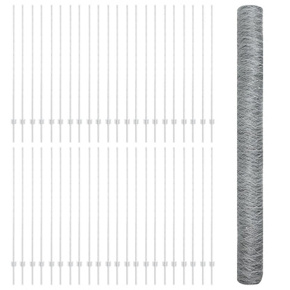 Hekpalen 22 Stuks U-Kanaal 150 Cm Gegalvaniseerd Staal,  Hexagonaal Hek 1,5X100 M Gegalvaniseerd Staal