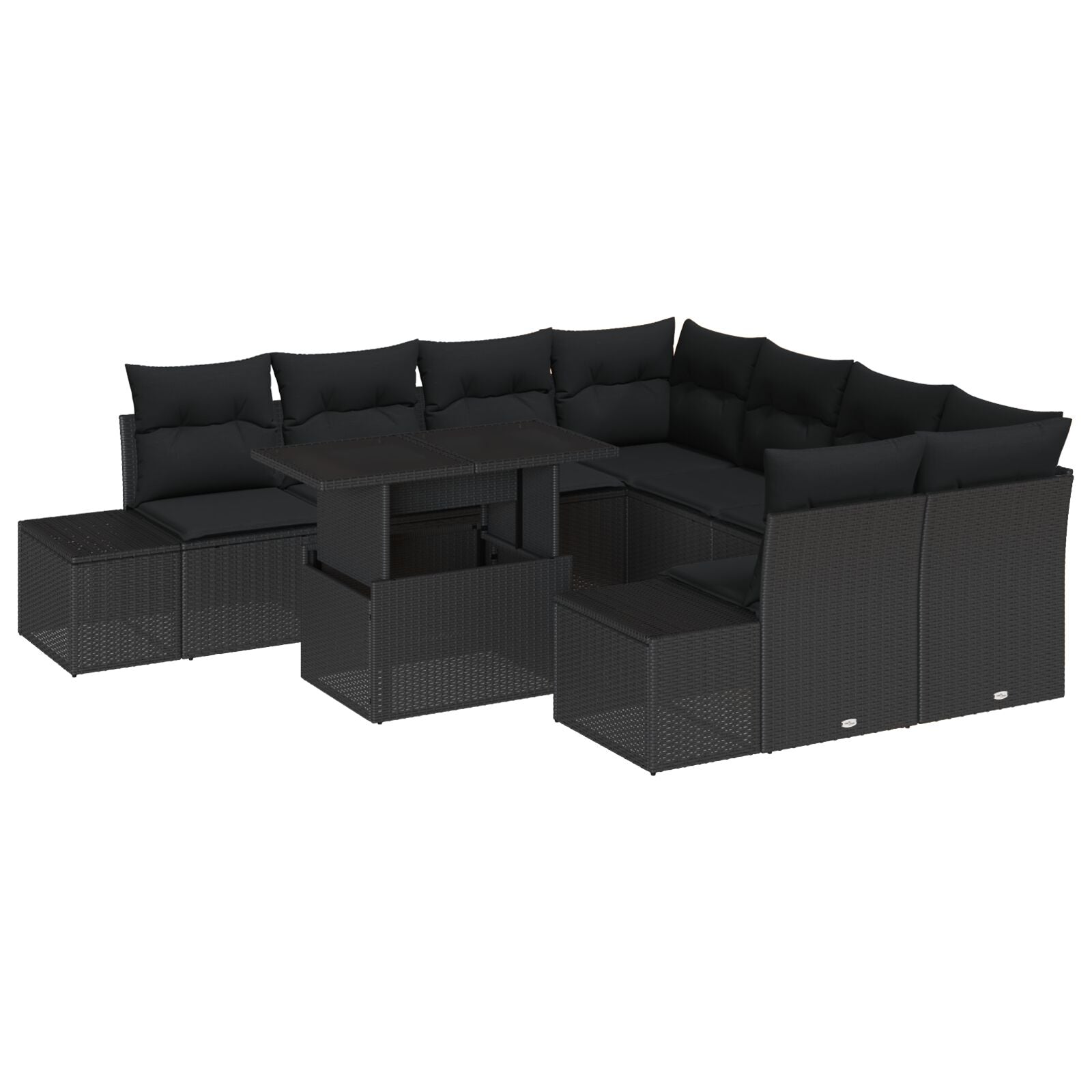 Tuinbank Set Set Van 9 Zwart Rattan, Polyester, Glas Tuinbank Set