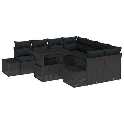 Tuinbank Set Set Van 9 Zwart Rattan, Polyester, Glas Tuinbank Set
