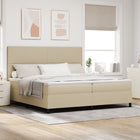 Box spring bed Light grey and white. 200 x 200 cm Cotton Fabric
