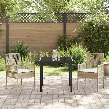 3-Delige Tuin Eetset Met Kussens Beige Poly Rattan