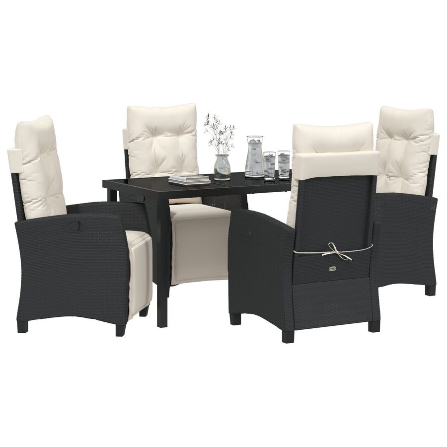 5-Delige Tuin Eetset Zwart Poly Rattan