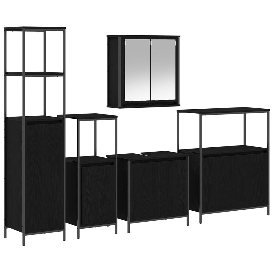 5-Delige Badkamermeubelset Engineered Hout Zwart eiken Waskast + wandkast + 3x badkamer kast