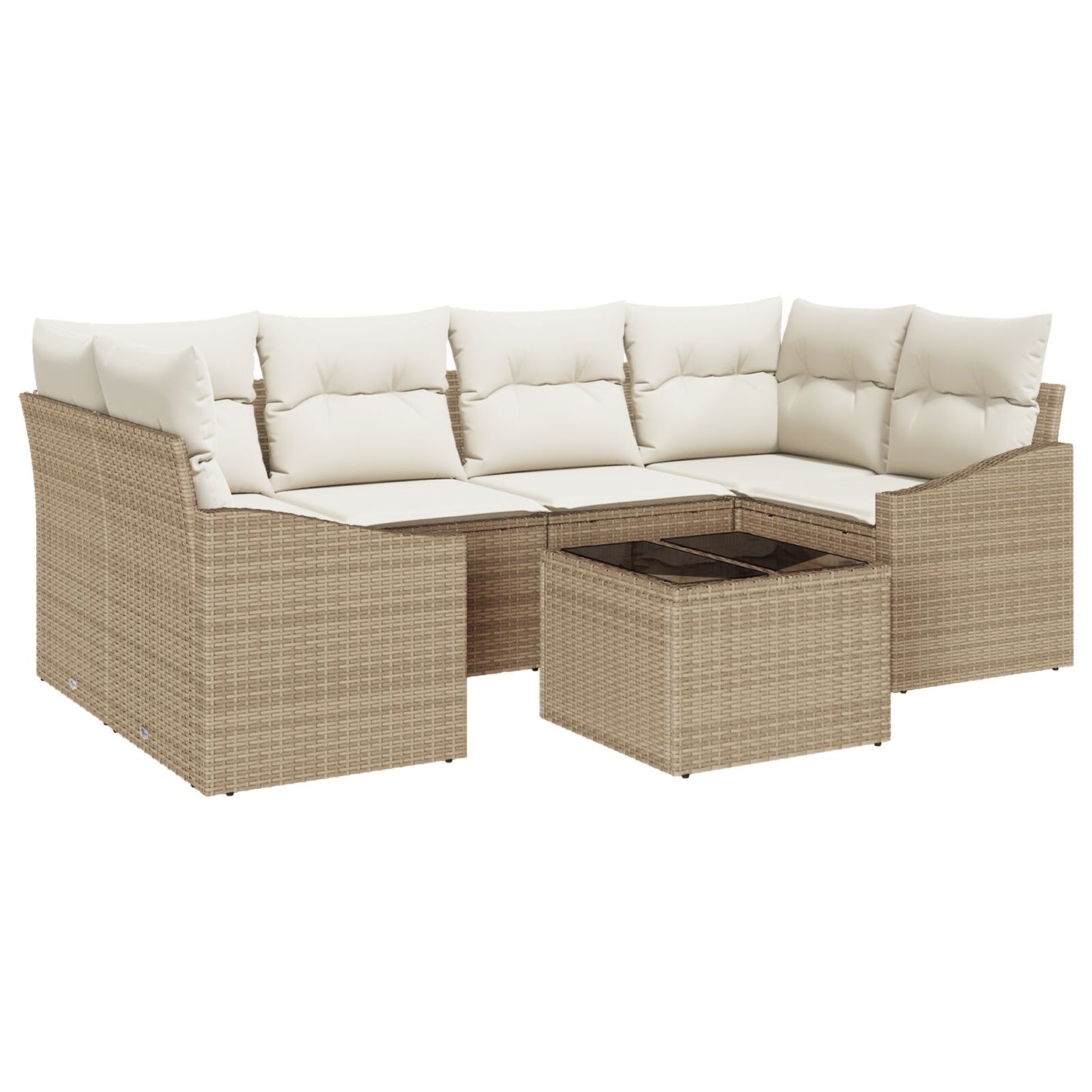7-Delige Tuin Sofa Set Met Kussens Beige Poly Rattan