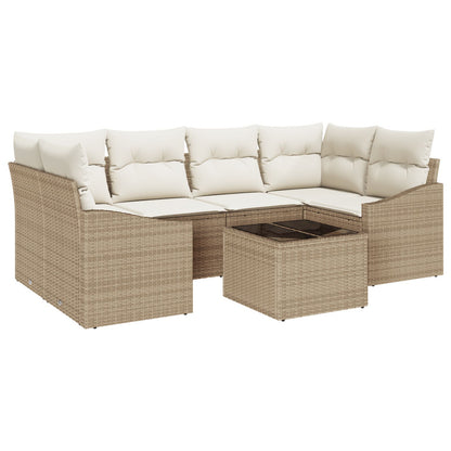 7-Delige Tuin Sofa Set Met Kussens Beige Poly Rattan