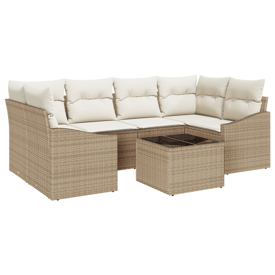 7-Delige Tuin Sofa Set Met Kussens Beige Poly Rattan
